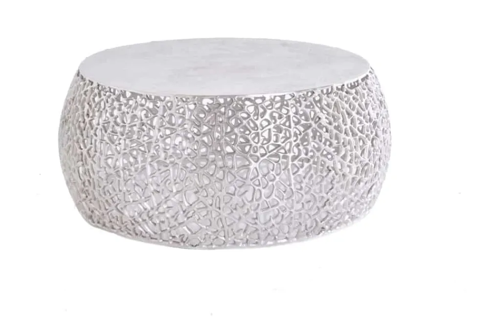 Riess-Ambiente Couchtische & Truhen > Runder Couchtisch ABSTRACT LEAF 75cm silber antik Metall filigrane Handarbeit