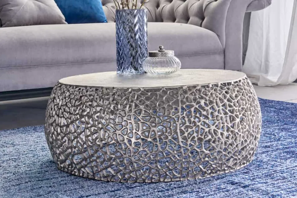 Riess-Ambiente Couchtische & Truhen > Runder Couchtisch ABSTRACT LEAF 75cm silber antik Metall filigrane Handarbeit