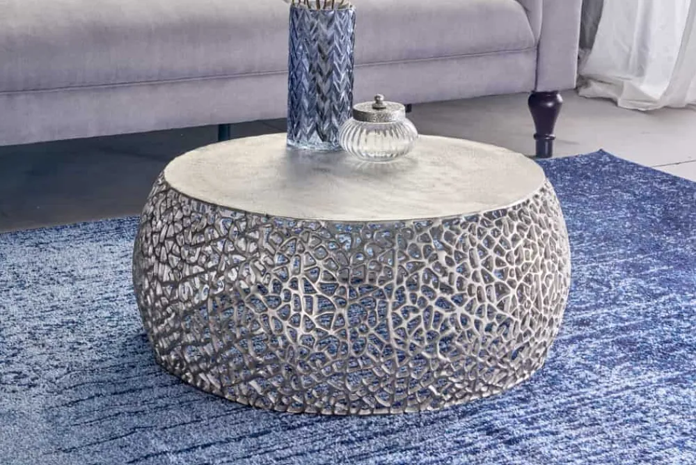 Riess-Ambiente Couchtische & Truhen > Runder Couchtisch ABSTRACT LEAF 75cm silber antik Metall filigrane Handarbeit