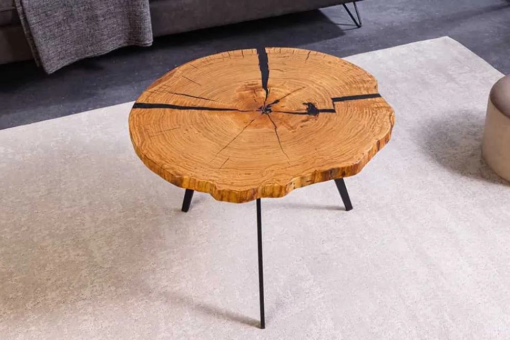 Riess-Ambiente Industrial Loft|Couchtische & Truhen > Runder Couchtisch ARBOR 65cm natur Eiche Massivholz schwarz Metall Beistelltisch