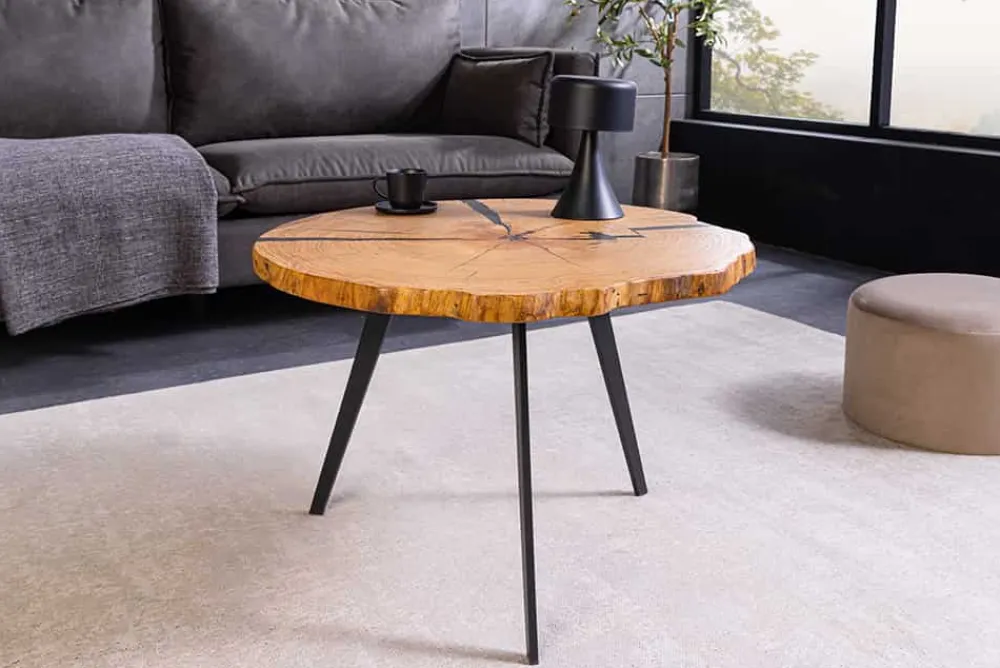 Riess-Ambiente Industrial Loft|Couchtische & Truhen > Runder Couchtisch ARBOR 65cm natur Eiche Massivholz schwarz Metall Beistelltisch