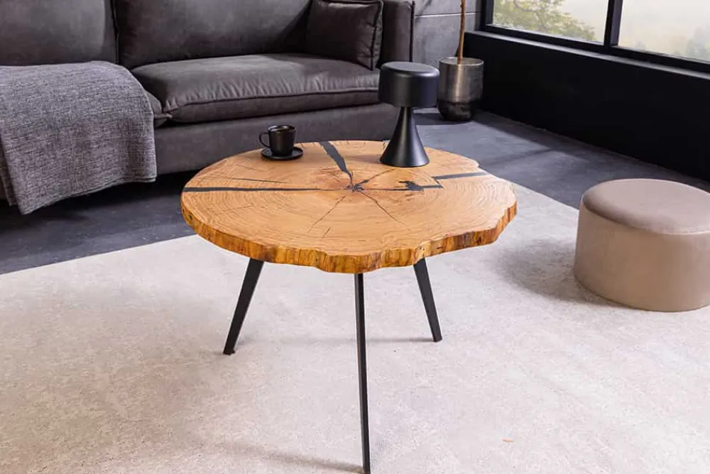 Riess-Ambiente Industrial Loft|Couchtische & Truhen > Runder Couchtisch ARBOR 65cm natur Eiche Massivholz schwarz Metall Beistelltisch