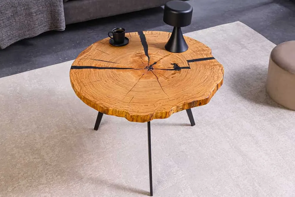 Riess-Ambiente Industrial Loft|Couchtische & Truhen > Runder Couchtisch ARBOR 65cm natur Eiche Massivholz schwarz Metall Beistelltisch