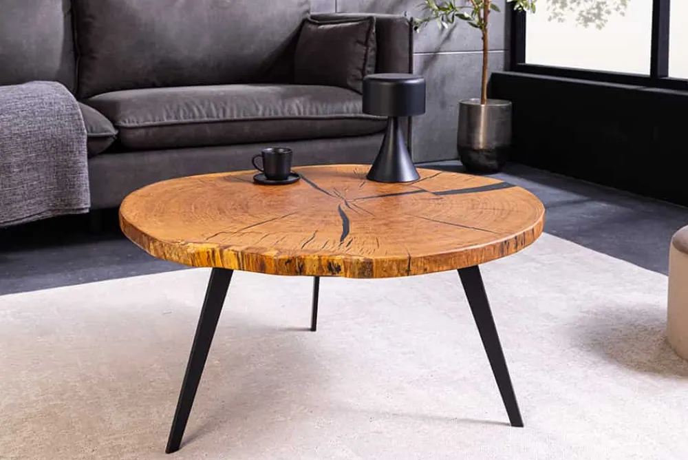 Riess-Ambiente Industrial Loft|Couchtische & Truhen > Runder Couchtisch ARBOR 75cm natur Eiche Massivholz schwarz Metall Beistelltisch