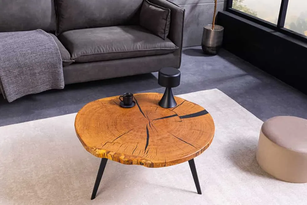 Riess-Ambiente Industrial Loft|Couchtische & Truhen > Runder Couchtisch ARBOR 75cm natur Eiche Massivholz schwarz Metall Beistelltisch