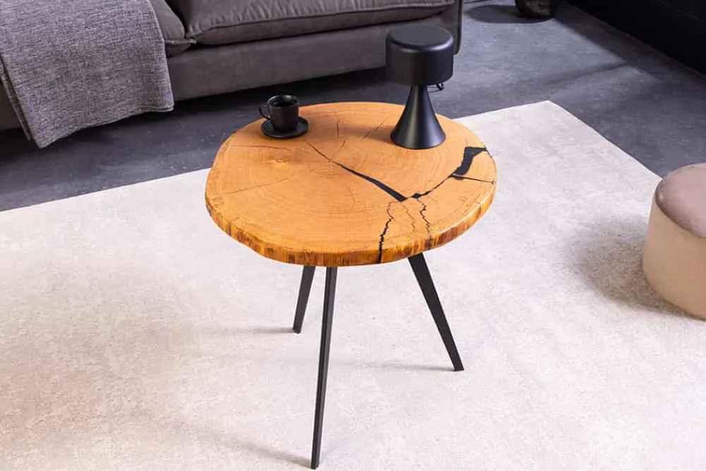 Riess-Ambiente Industrial Loft|Couchtische & Truhen > Runder Couchtisch ARBOR 55cm natur Eiche Massivholz schwarz Metall Beistelltisch
