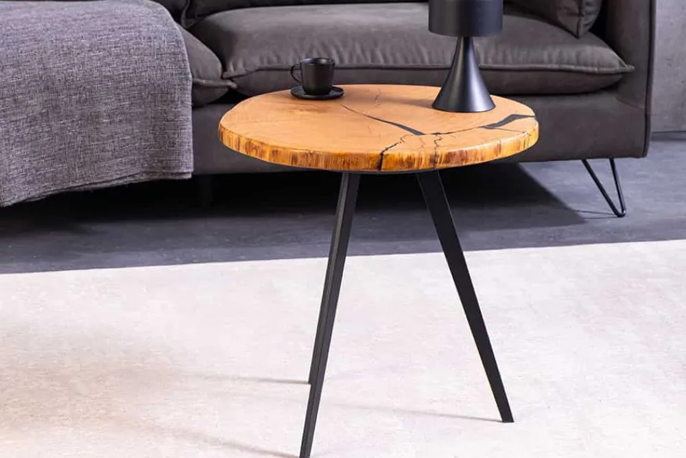 Riess-Ambiente Industrial Loft|Couchtische & Truhen > Runder Couchtisch ARBOR 55cm natur Eiche Massivholz schwarz Metall Beistelltisch