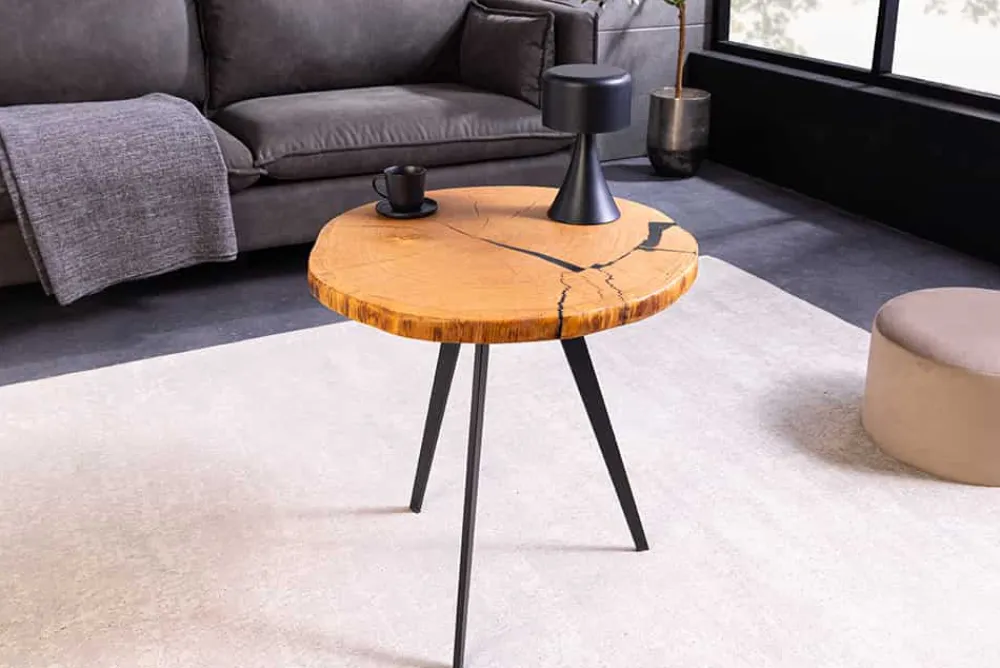 Riess-Ambiente Industrial Loft|Couchtische & Truhen > Runder Couchtisch ARBOR 55cm natur Eiche Massivholz schwarz Metall Beistelltisch