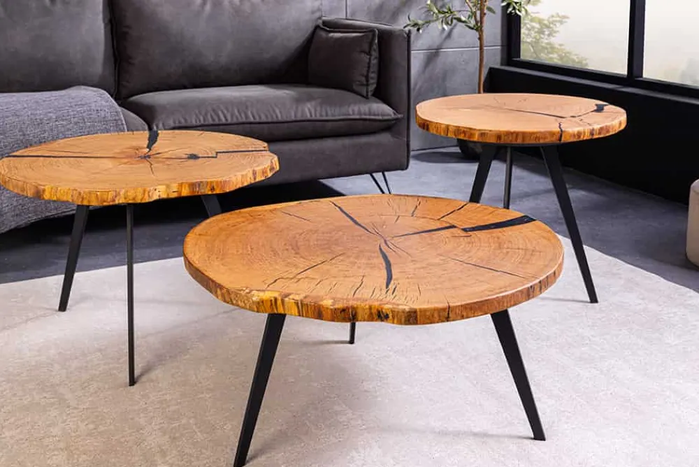 Riess-Ambiente Industrial Loft|Couchtische & Truhen > Runder Couchtisch ARBOR 55cm natur Eiche Massivholz schwarz Metall Beistelltisch