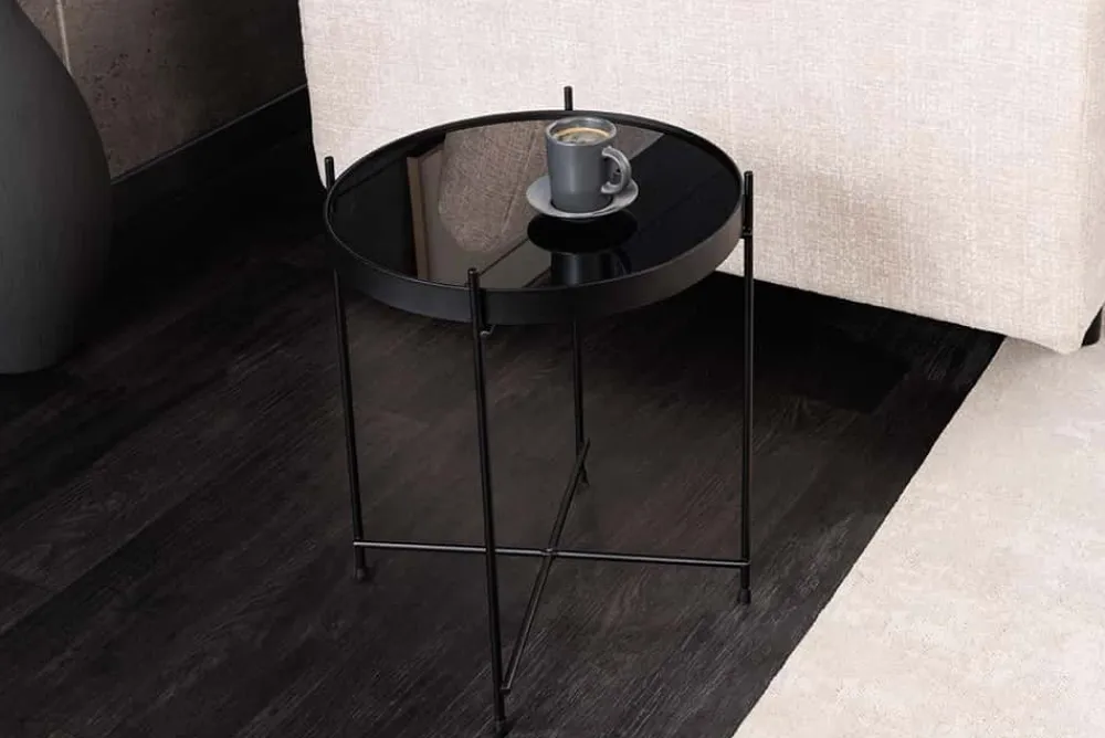 Riess-Ambiente Industrial Loft|Couchtische & Truhen > Runder Couchtisch ELEGANCE 45cm anthrazit Glas schwarz Metallgestell