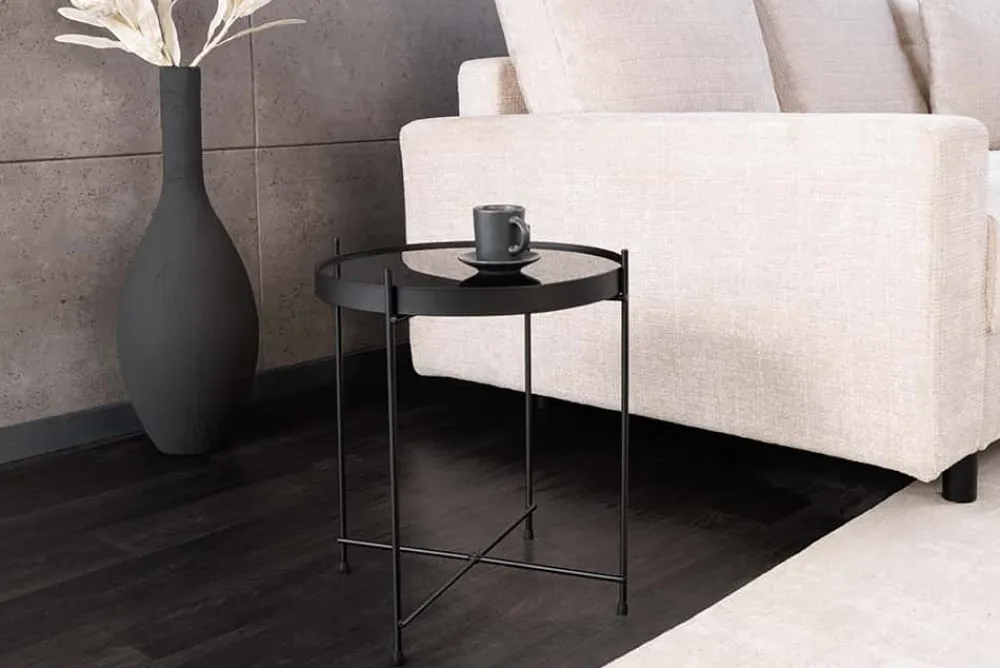 Riess-Ambiente Industrial Loft|Couchtische & Truhen > Runder Couchtisch ELEGANCE 45cm anthrazit Glas schwarz Metallgestell