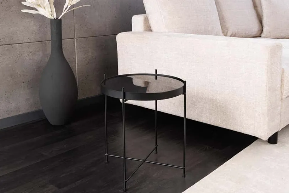 Riess-Ambiente Industrial Loft|Couchtische & Truhen > Runder Couchtisch ELEGANCE 45cm anthrazit Glas schwarz Metallgestell