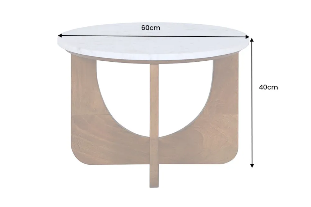 Riess-Ambiente Skandinavisch|Couchtische & Truhen > Runder Couchtisch ENSO 60cm weiß Marmor braun massiv Mangoholz