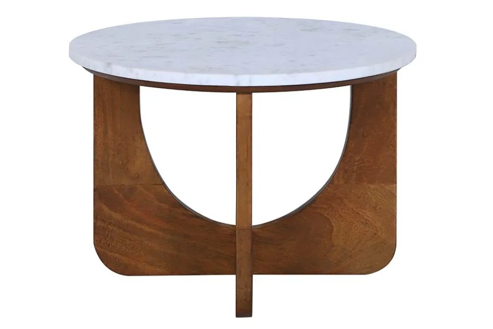Riess-Ambiente Skandinavisch|Couchtische & Truhen > Runder Couchtisch ENSO 60cm weiß Marmor braun massiv Mangoholz