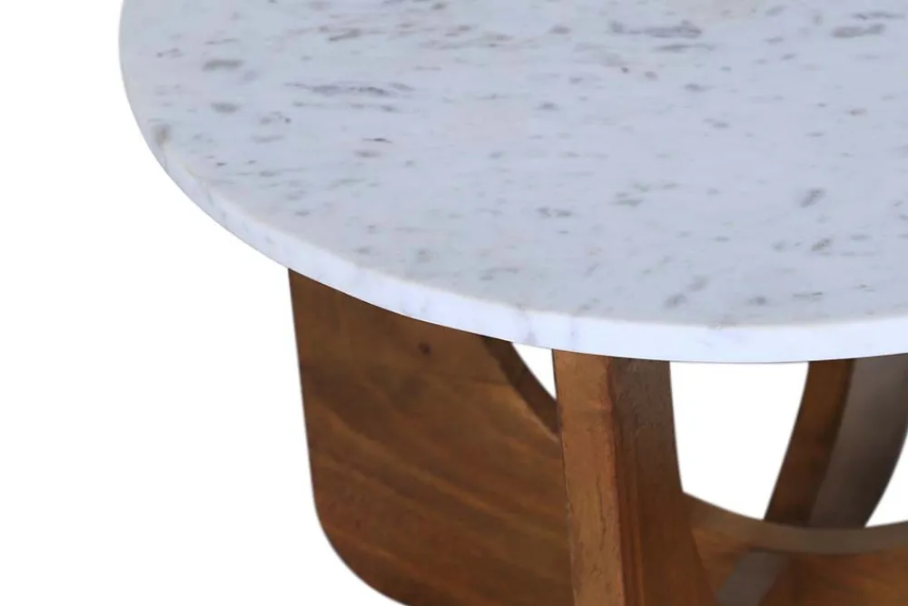 Riess-Ambiente Skandinavisch|Couchtische & Truhen > Runder Couchtisch ENSO 60cm weiß Marmor braun massiv Mangoholz
