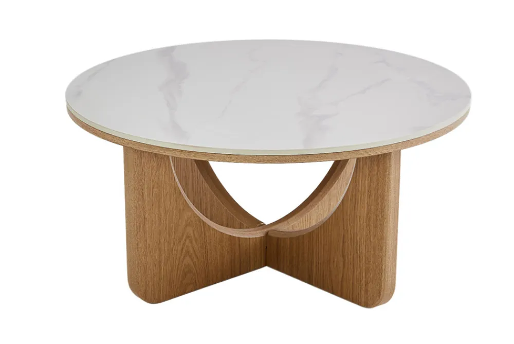 Riess-Ambiente Skandinavisch|Couchtische & Truhen > Runder Couchtisch ENSO 80cm weiß Marmor Keramik Eichenholz