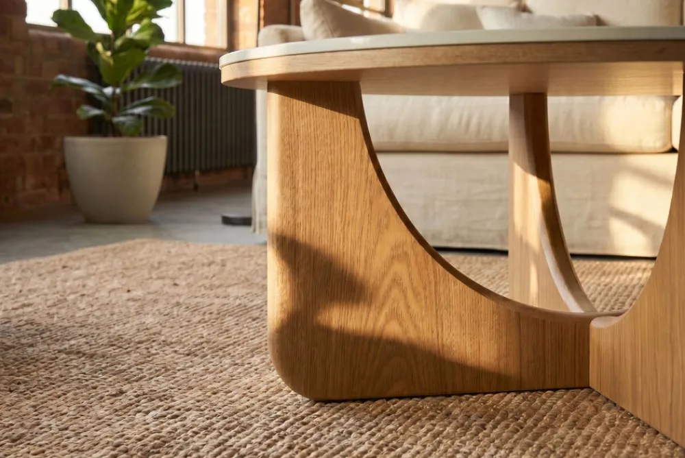 Riess-Ambiente Skandinavisch|Couchtische & Truhen > Runder Couchtisch ENSO 80cm weiß Marmor Keramik Eichenholz