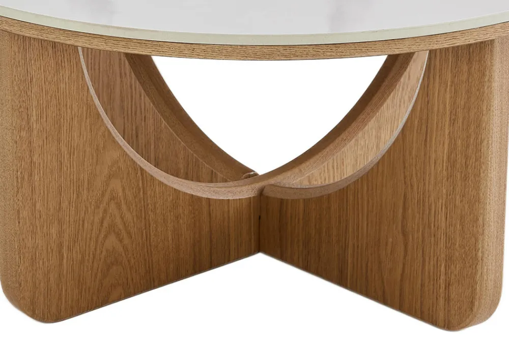 Riess-Ambiente Skandinavisch|Couchtische & Truhen > Runder Couchtisch ENSO 80cm weiß Marmor Keramik Eichenholz