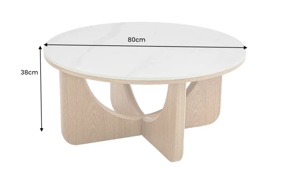 Riess-Ambiente Skandinavisch|Couchtische & Truhen > Runder Couchtisch ENSO 80cm weiß Marmor Keramik Eichenholz