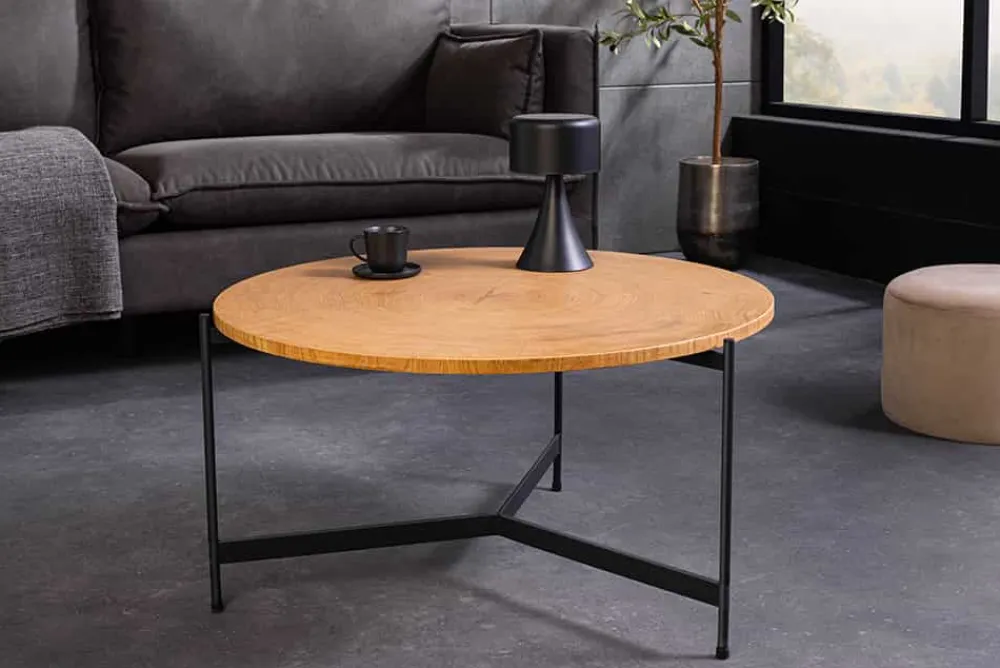 Riess-Ambiente Industrial Loft|Couchtische & Truhen > Runder Couchtisch FUSION 70cm Baumscheibe Eiche schwarz Metall Beistelltisch