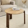 Riess-Ambiente Skandinavisch|Couchtische & Truhen > Runder Couchtisch GATSBY 70cm braun Mangoholz mit echtem Travertin