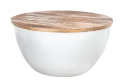 Riess-Ambiente Mehr...|Couchtische & Truhen > Runder Couchtisch INDUSTRIAL STORAGE 60cm weiß natur Mangoholz mit Stauraum handmade