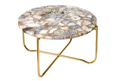 Riess-Ambiente Goldene Möbel|Couchtische & Truhen > Runder Couchtisch NOBLE 65cm Edelstein Achat abnehmbare Tischplatte goldenes Metallgestell