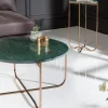 Riess-Ambiente Goldene Möbel|Couchtische & Truhen > Runder Couchtisch NOBLE 65cm grün Marmor abnehmbare Tischplatte klappbar gold Metall