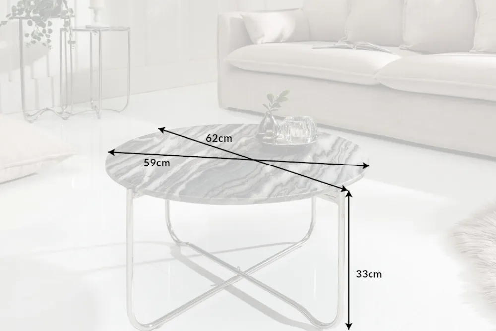 Riess-Ambiente Couchtische & Truhen > Runder Couchtisch NOBLE 65cm grau Marmor abnehmbare Tischplatte klappbar silber Metall