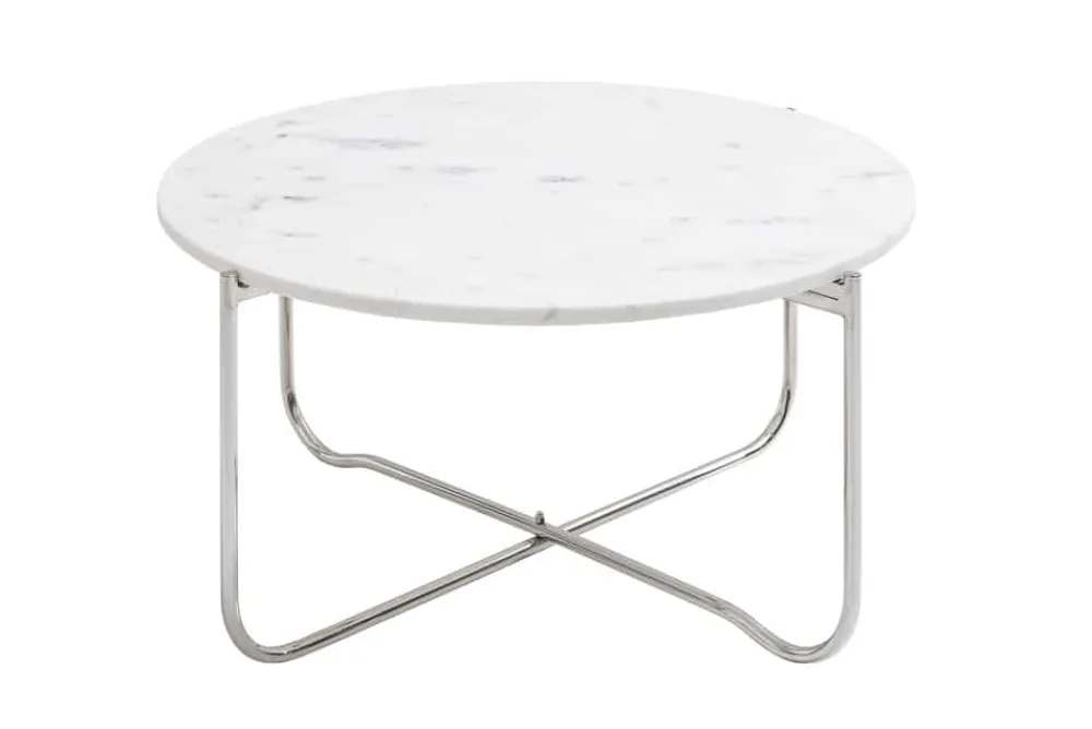 Riess-Ambiente Couchtische & Truhen > Runder Couchtisch NOBLE 65cm weiß Marmor abnehmbare Tischplatte klappbar silber Metall