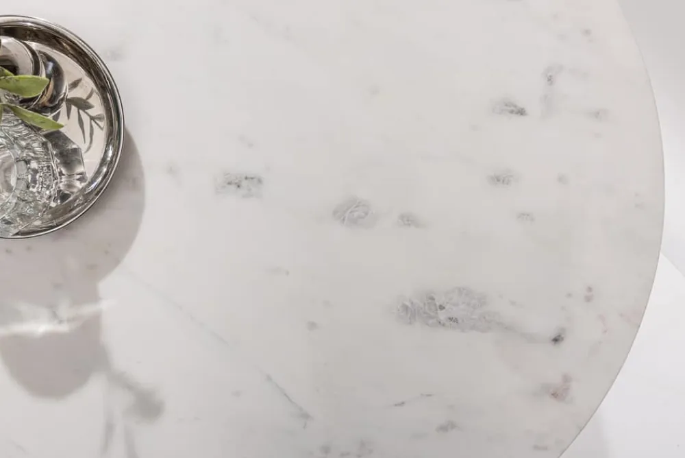 Riess-Ambiente Couchtische & Truhen > Runder Couchtisch NOBLE 65cm weiß Marmor abnehmbare Tischplatte klappbar silber Metall