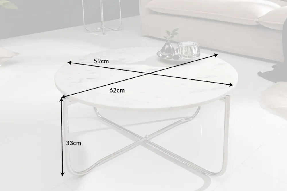 Riess-Ambiente Couchtische & Truhen > Runder Couchtisch NOBLE 65cm weiß Marmor abnehmbare Tischplatte klappbar silber Metall
