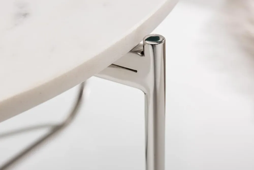 Riess-Ambiente Couchtische & Truhen > Runder Couchtisch NOBLE 65cm weiß Marmor abnehmbare Tischplatte klappbar silber Metall