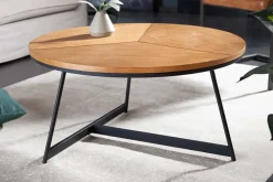 Riess-Ambiente Industrial Loft|Couchtische & Truhen > Runder Couchtisch OAK ELEGANCE 80cm Eiche Holz-Design schwarzes Metallgestell