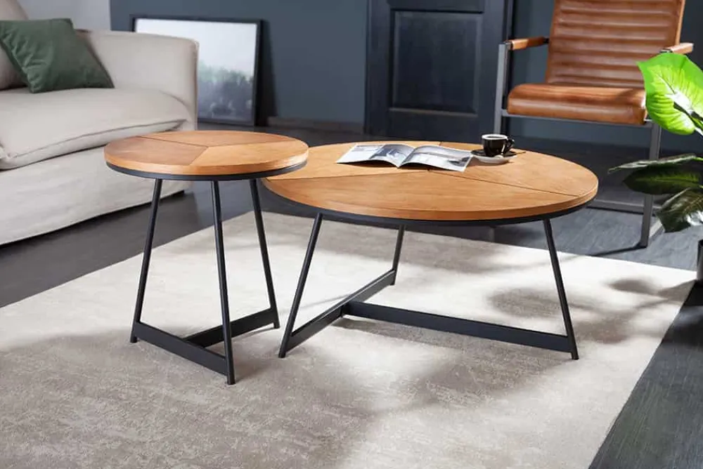 Riess-Ambiente Industrial Loft|Couchtische & Truhen > Runder Couchtisch OAK ELEGANCE 80cm Eiche Holz-Design schwarzes Metallgestell