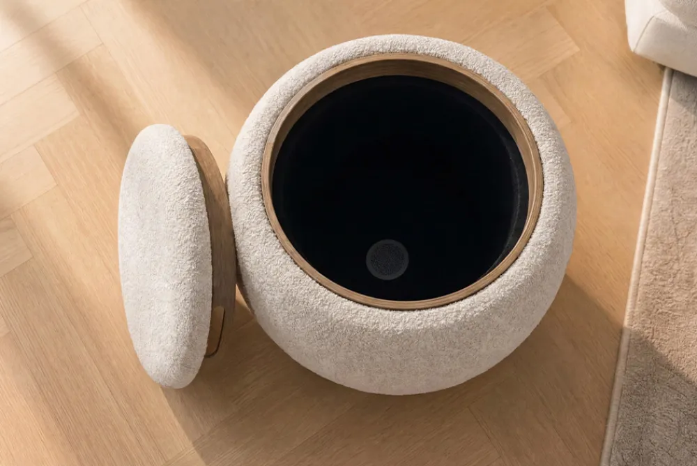 Riess-Ambiente Skandinavisch|Sitzhocker > Runder Couchtisch ORBIT 50cm beige Bouclé Hocker mit Tablett und Stauraum