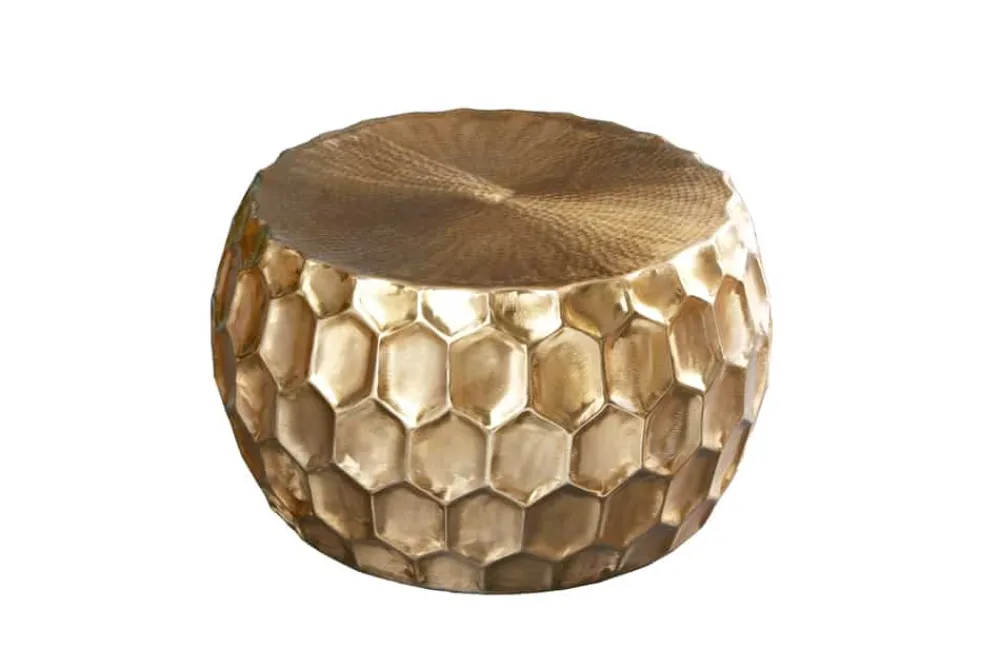 Riess-Ambiente Beistelltische|Goldene Möbel > Runder Couchtisch ORGANIC ORIENT 70cm gold Metall Hammerschlag handmade Waben Design