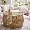 Riess-Ambiente Goldene Möbel|Couchtische & Truhen > Runder Couchtisch ORGANIC ORIENT 70cm gold Metall Hammerschlag 3D-Design handmade