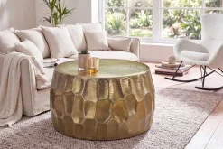 Riess-Ambiente Goldene Möbel|Couchtische & Truhen > Runder Couchtisch ORGANIC ORIENT 70cm gold Metall Hammerschlag 3D-Design handmade