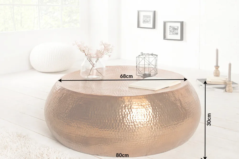 Riess-Ambiente Couchtische & Truhen > Runder Couchtisch ORIENT 80cm kupfer Metall Aluminium Hammerschlag Design handmade
