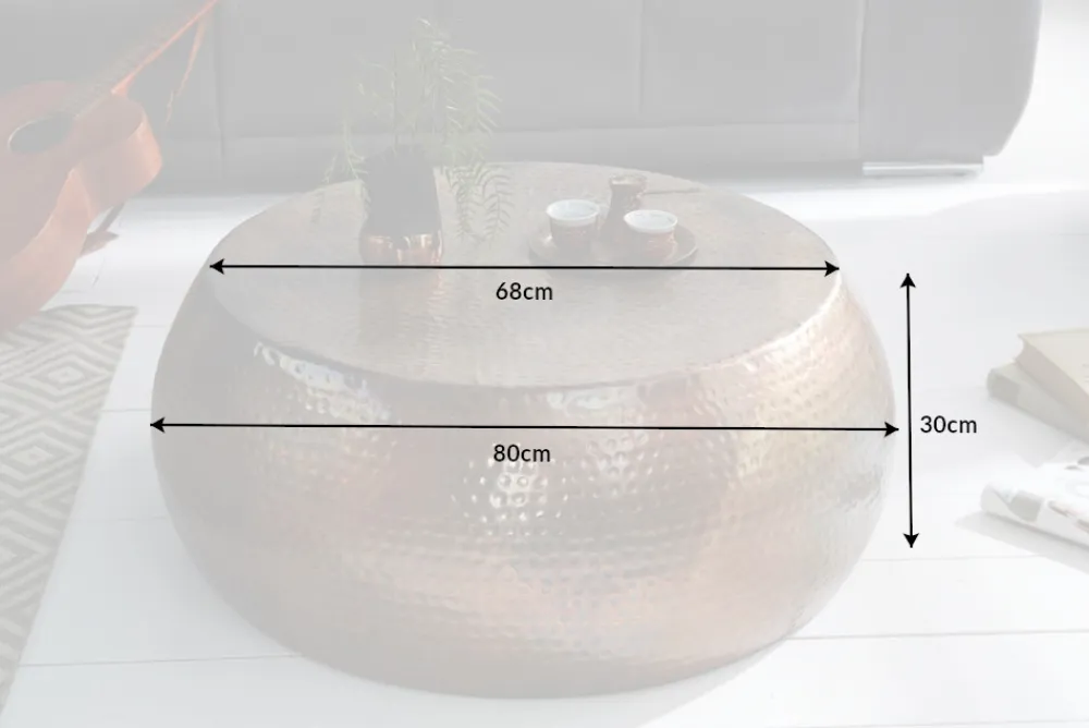 Riess-Ambiente Couchtische & Truhen > Runder Couchtisch ORIENT 80cm kupfer geflammt Metall Hammerschlag Design handmade