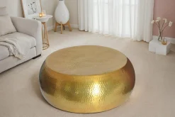 Riess-Ambiente Goldene Möbel|Couchtische & Truhen > Runder Couchtisch ORIENT 80cm messing Metall Aluminium Hammerschlag Design handmade