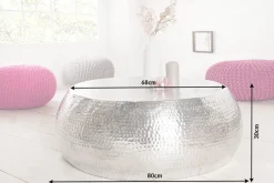 Riess-Ambiente Couchtische & Truhen > Runder Couchtisch ORIENT 80cm silber Metall Aluminium Hammerschlag Design handmade