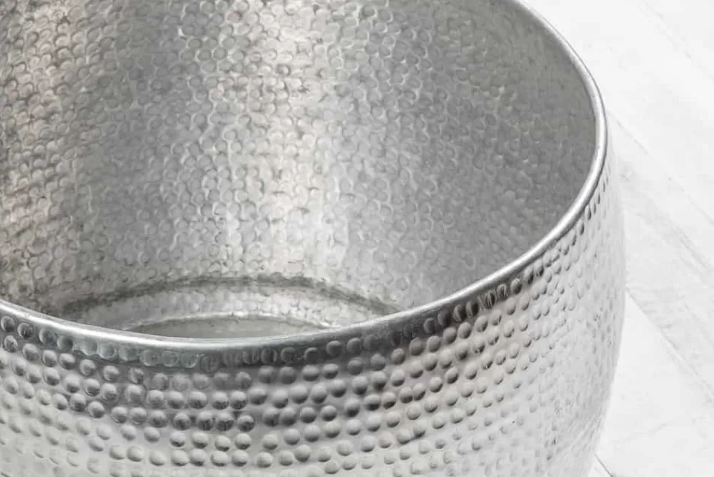 Riess-Ambiente Couchtische & Truhen > Runder Couchtisch ORIENT 60cm silber Metall Aluminium Hammerschlag Design handmade