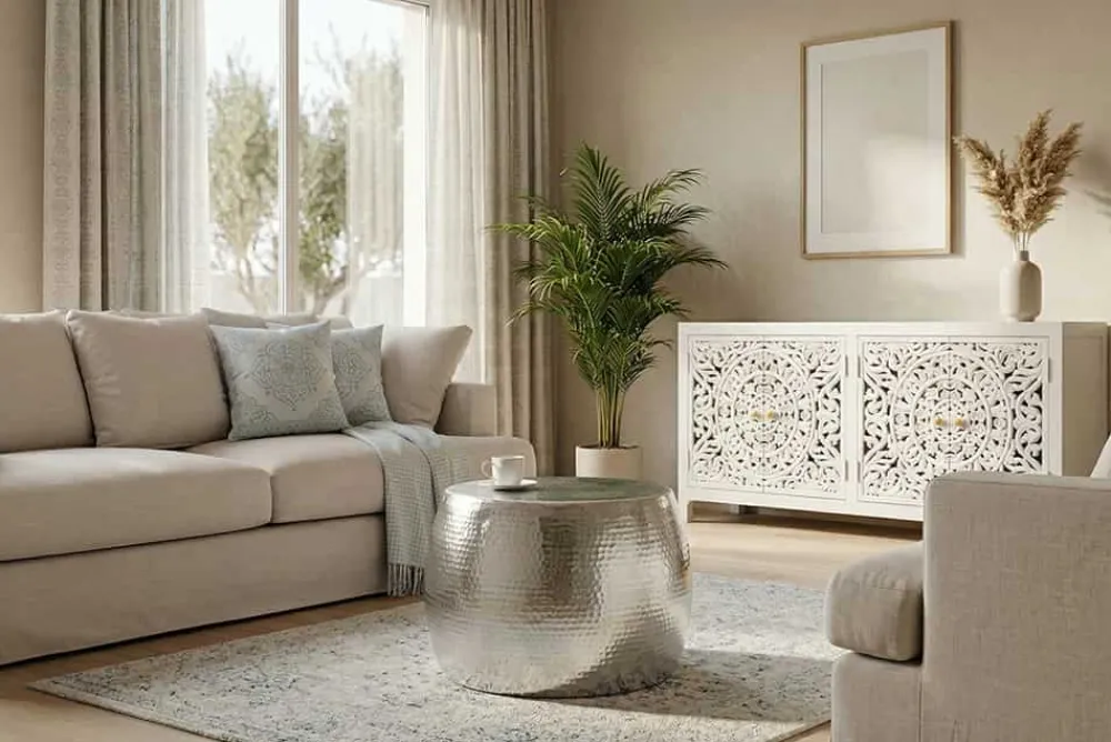 Riess-Ambiente Couchtische & Truhen > Runder Couchtisch ORIENT 60cm silber Metall Aluminium Hammerschlag Design handmade