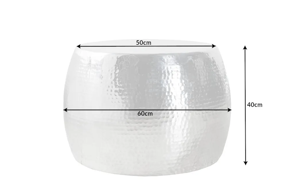 Riess-Ambiente Couchtische & Truhen > Runder Couchtisch ORIENT 60cm silber Metall Aluminium Hammerschlag Design handmade