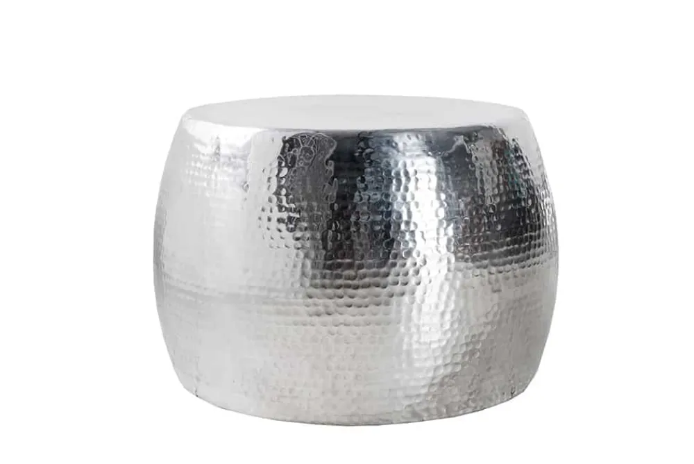 Riess-Ambiente Couchtische & Truhen > Runder Couchtisch ORIENT 60cm silber Metall Aluminium Hammerschlag Design handmade