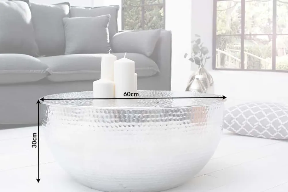 Riess-Ambiente Couchtische & Truhen > Runder Couchtisch ORIENT II 60cm silber Metall Aluminium Hammerschlag Design handmade