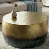 Riess-Ambiente Goldene Möbel|Couchtische & Truhen > Runder Couchtisch ORIENT III 60cm gold Metall mit Patina Hammerschlag Design handmade