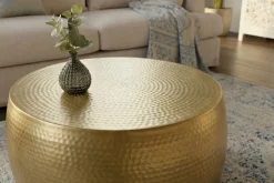 Riess-Ambiente Goldene Möbel|Couchtische & Truhen > Runder Couchtisch ORIENT III 60cm gold Metall Hammerschlag Design handmade